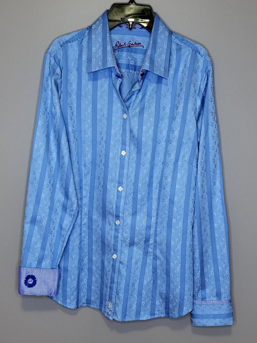 Robert Graham Vintage Women’s Blue Floral Stripe Button Down Shirt Size L